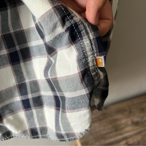 Carhartt Cream and Blue Plaid Button Up Size XL - Picture 2 of 7